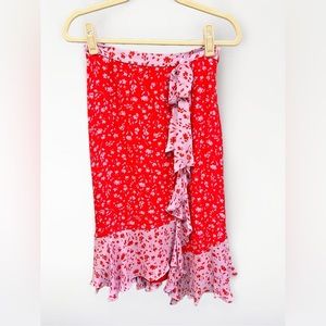 PARKER Collins Faux-Wrap Floral Skirt
